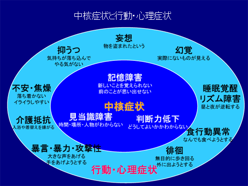 中核症状と行動・心理症状の図